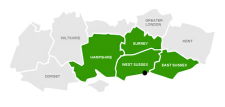 map of sussex, surrey, hampshire and london